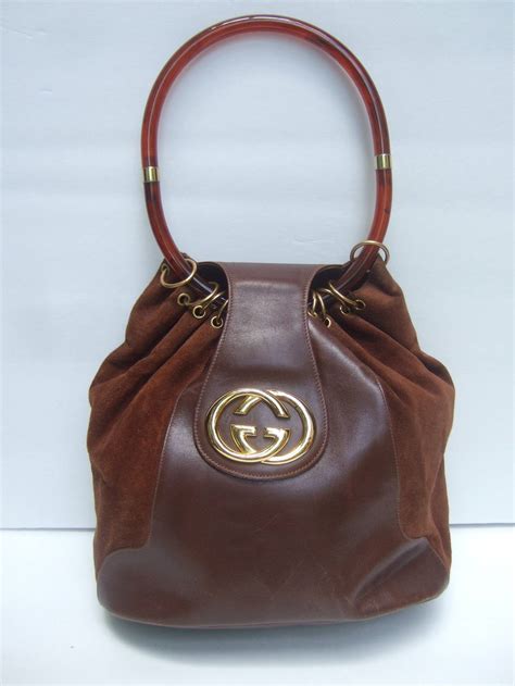 gucci handbags brown leather|gucci brown suede bag.